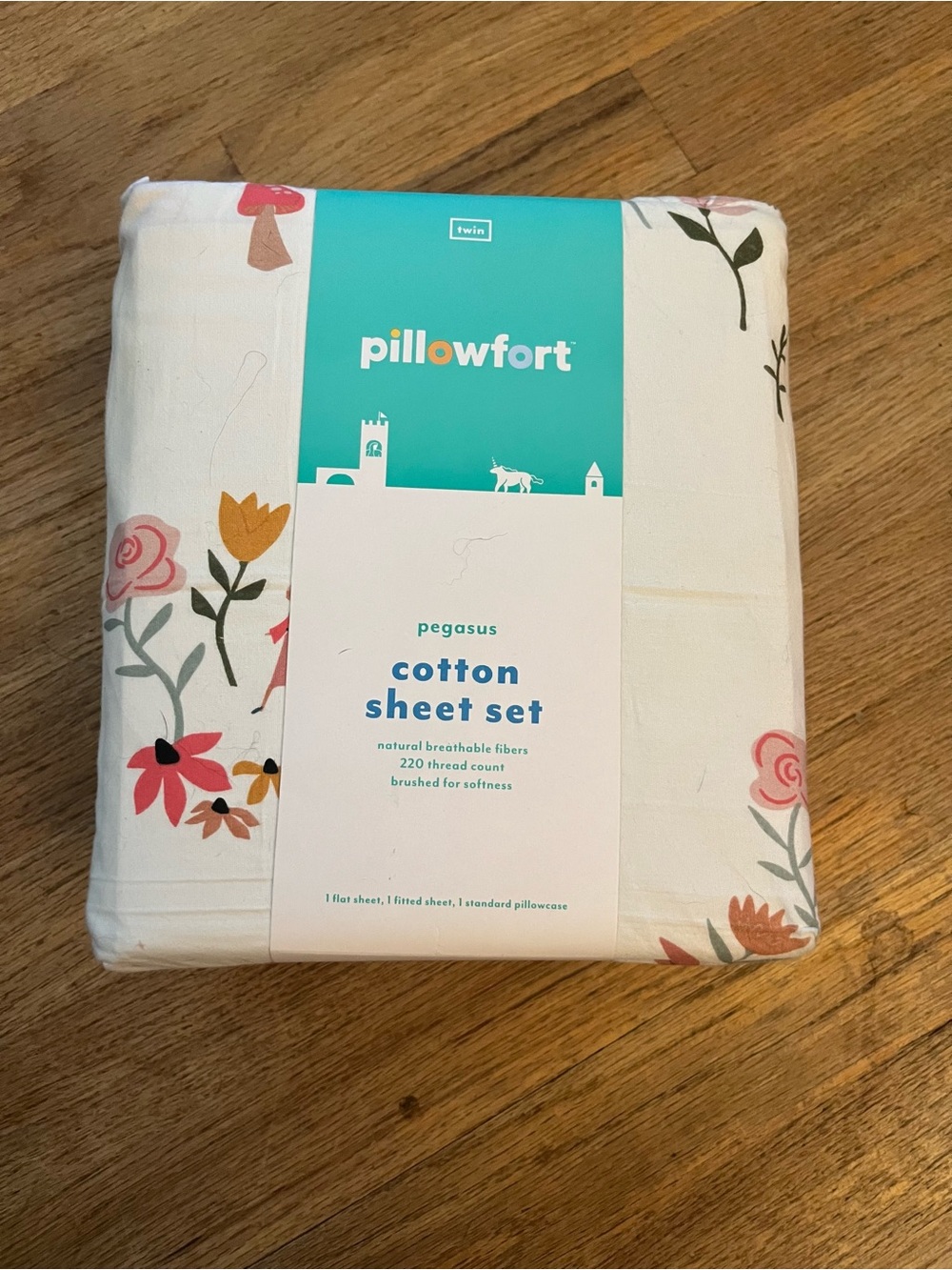 Pillowfort Cotton Floral Sheet Set - White with Pink & Orange Flowers